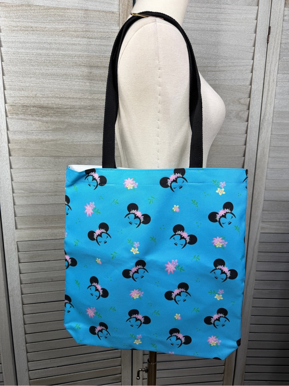 DISNEY Minnie Mouse Teal Floral Print Tote Bag-OS